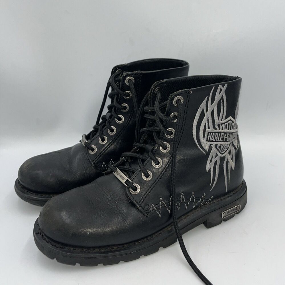 Harley Davidson Footwear Lace Up/Embroidery GINNY Boots Sz 7.5 Black #85171